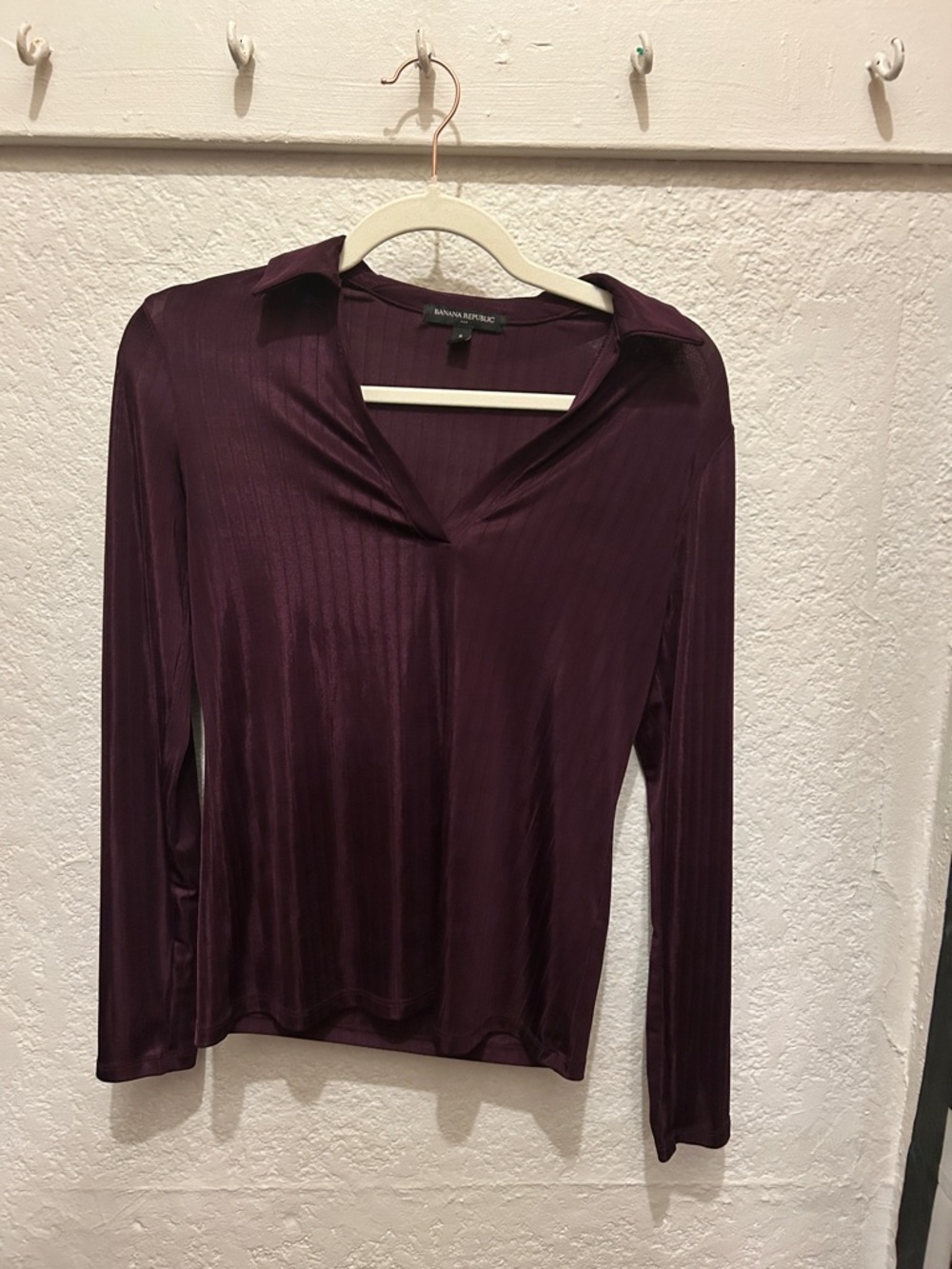 Banana Republic Deep Plum Long-Sleeve V-Neck Polo Top